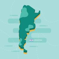 3d vector map of Argentina with name and flag of country on light green background and dash.