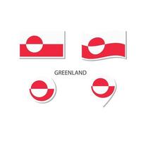 conjunto de iconos del logotipo de la bandera de Groenlandia, iconos planos rectangulares, forma circular, marcador con banderas. vector