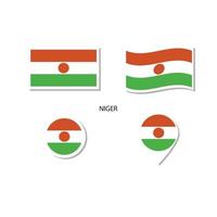 Niger flag logo icon set, rectangle flat icons, circular shape, marker with flags. vector