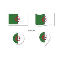 conjunto de iconos del logotipo de la bandera de Argelia, iconos planos rectangulares, forma circular, marcador con banderas. vector