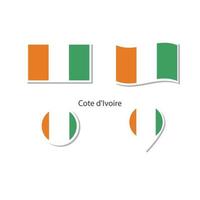 Cote d'Ivoire flag logo icon set, rectangle flat icons, circular shape, marker with flags. vector