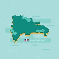 3d vector map of Dominican Republic with name and flag of country on light green background and dash.