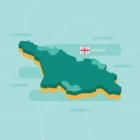 3d vector map of Georgia with name and flag of country on light green background and dash.