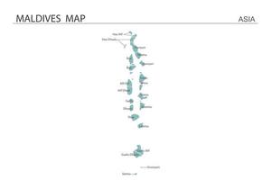 Maldivas mapa ilustración vectorial sobre fondo blanco. el mapa tiene toda la provincia y marca la ciudad capital de maldivas. vector