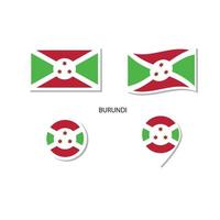 conjunto de iconos del logotipo de la bandera de burundi, iconos planos rectangulares, forma circular, marcador con banderas. vector