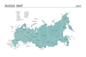 Rusia mapa ilustración vectorial sobre fondo blanco. el mapa tiene todas las provincias y marca la ciudad capital de rusia. vector