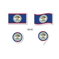 conjunto de iconos del logotipo de la bandera de Belice, iconos planos rectangulares, forma circular, marcador con banderas. vector