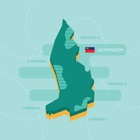 3d vector map of Liechtenstein with name and flag of country on light green background and dash.