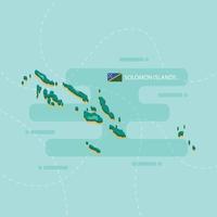 3d vector map of Solomon Islands with name and flag of country on light green background and dash.