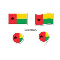 conjunto de iconos del logotipo de la bandera de guinea bissau, iconos planos rectangulares, forma circular, marcador con banderas. vector