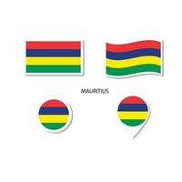 conjunto de iconos del logotipo de la bandera de mauricio, iconos planos rectangulares, forma circular, marcador con banderas. vector