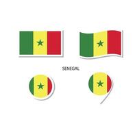 conjunto de iconos del logotipo de la bandera de senegal, iconos planos rectangulares, forma circular, marcador con banderas. vector