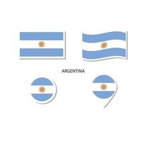 conjunto de iconos del logotipo de la bandera argentina, iconos planos rectangulares, forma circular, marcador con banderas. vector
