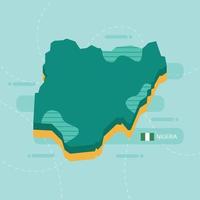 3d vector map of Nigeria with name and flag of country on light green background and dash.