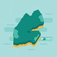 3d vector map of Djibouti with name and flag of country on light green background and dash.