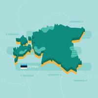 3d vector map of Estonia with name and flag of country on light green background and dash.