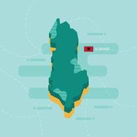 Mapa vectorial 3d de albania con nombre y bandera del país sobre fondo verde claro y guion. vector