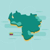 3d vector map of Venezuela with name and flag of country on light green background and dash.