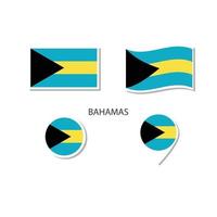 conjunto de iconos del logotipo de la bandera de Bahamas, iconos planos rectangulares, forma circular, marcador con banderas. vector