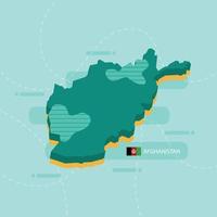 3d vector map of Afghanistan  with name and flag of country on light green background and dash.