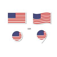 USA flag logo icon set, rectangle flat icons, circular shape, marker with flags. vector