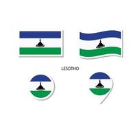 conjunto de iconos del logotipo de la bandera de lesotho, iconos planos rectangulares, forma circular, marcador con banderas. vector