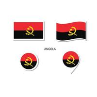 conjunto de iconos del logotipo de la bandera de angola, iconos planos rectangulares, forma circular, marcador con banderas. vector