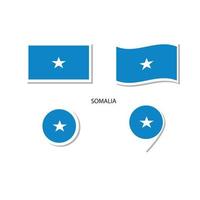 conjunto de iconos del logotipo de la bandera de somalia, iconos planos rectangulares, forma circular, marcador con banderas. vector