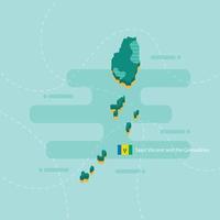 3d vector map of Saint Vincent and the Grenadines with name and flag of country on light green background and dash.