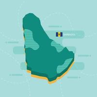 Mapa vectorial 3d de barbados con nombre y bandera del país sobre fondo verde claro y guion. vector