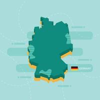 3d vector map of Germany with name and flag of country on light green background and dash.