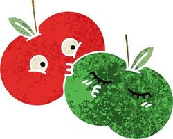 retro illustration style cartoon apples vector