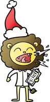 gradient cartoon of a roaring lion doctor wearing santa hat vector