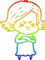 rainbow gradient line drawing cartoon angry woman vector