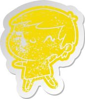 distressed old sticker of a cute kawaii girl vector