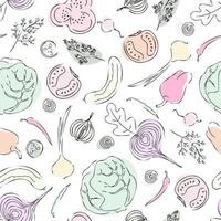 Seamless vintage with vegetables in line art style. vector