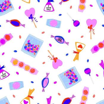 vector patrón semless de dulces dibujados en estilo de fideos.