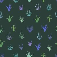 Seamless pattern with seaweed on a dark background. vector