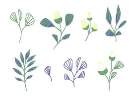 Hand drawn set rustic flowers doodle for decorative design. Floral illustration vector. vector