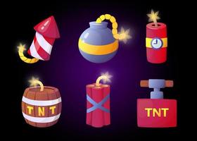 Set of Explosive Icons and detonating fuse isolated on white background. Vector illustration.