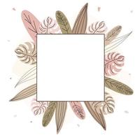 A square floral-tropical frame for social networks in the style of a doodle. vector