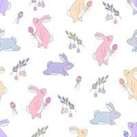 Seamless pattern with different Easter eggs and rabbit. vector