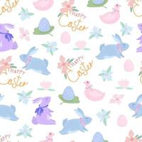 Seamless pattern with different Easter eggs and rabbit. vector