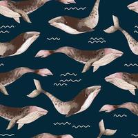 Seamless vector watercolor pattern with whales.