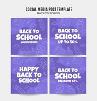 Back to School Web Banner for Social Media Square Poster, banner, space area and background vector