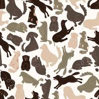 Vector seamless pattern with different dogs drawn in doodle style.