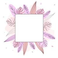 A square floral-tropical  pink frame for social networks in the style of a doodle. vector