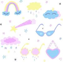 Set of cute fantasy doodle style elements. vector