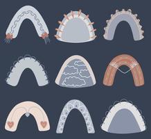 Set of different vector organic rainbows drawn in doodle style.