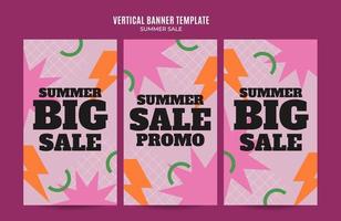 banner web de venta de verano para póster vertical de redes sociales, banner, área espacial y fondo vector